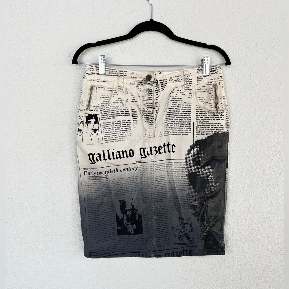 Galliano newspaper print skirt